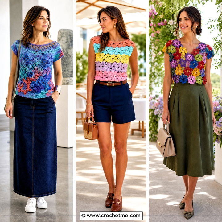 35 Multicolor Crochet Top Outfit Ideas for Bright Summer Style