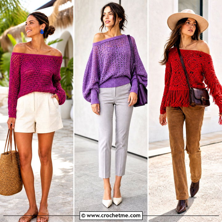 35 Off Shoulder Crochet Sweater Outfit Ideas for Date Nights