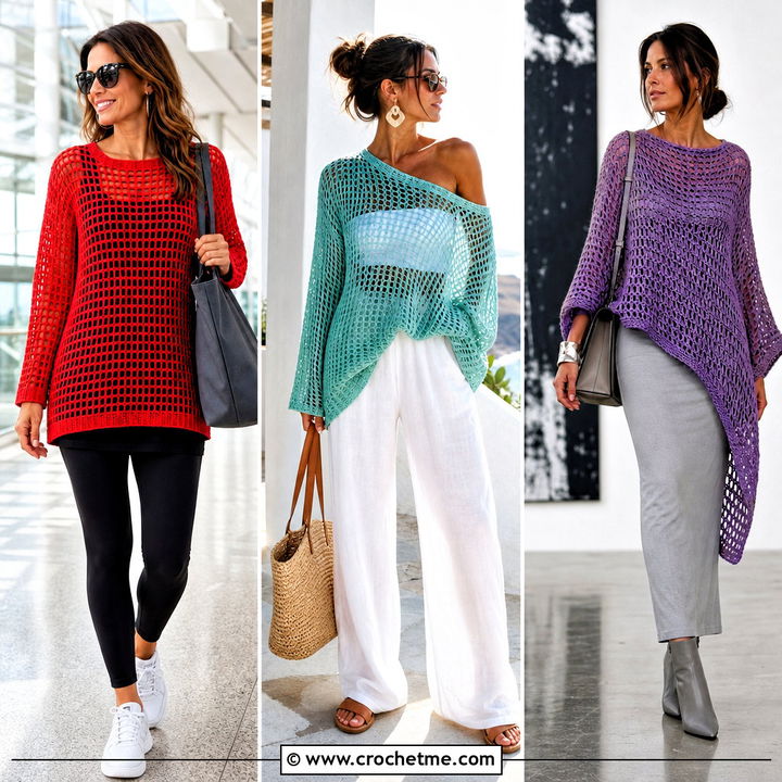 35 Oversized Crochet Mesh Sweater Outfit Ideas for Summer