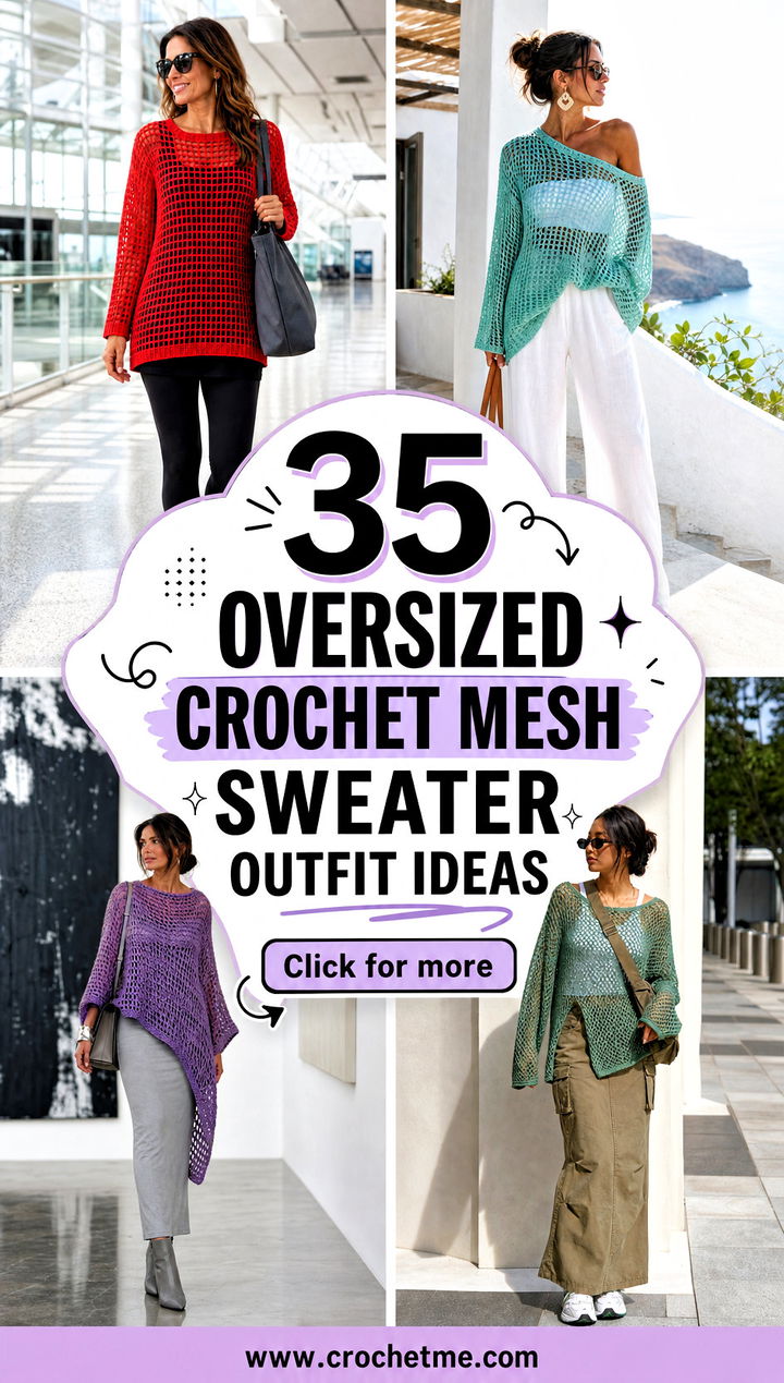 35 oversized crochet mesh sweater outfit ideas - 35 oversized crochet mesh sweater outfit ideas