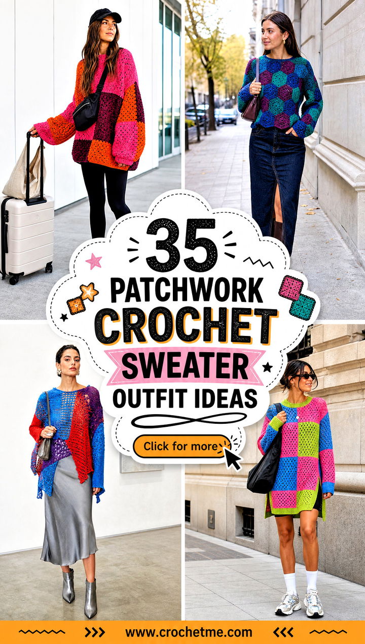 35 patchwork crochet sweater outfit ideas - 35 patchwork crochet sweater outfit ideas