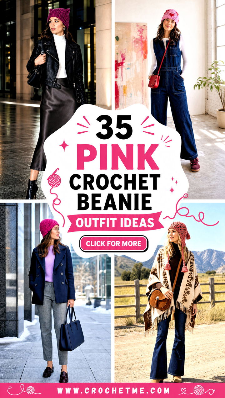 35 pink crochet beanie outfit ideas - 35 pink crochet beanie outfit ideas