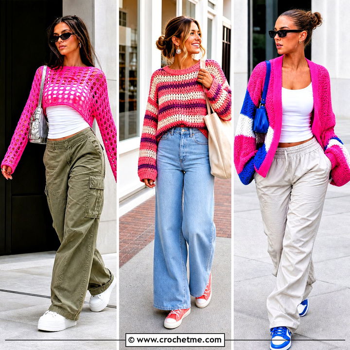 35 Pink Crochet Sweater Outfit Ideas for Cozy Weekend Style