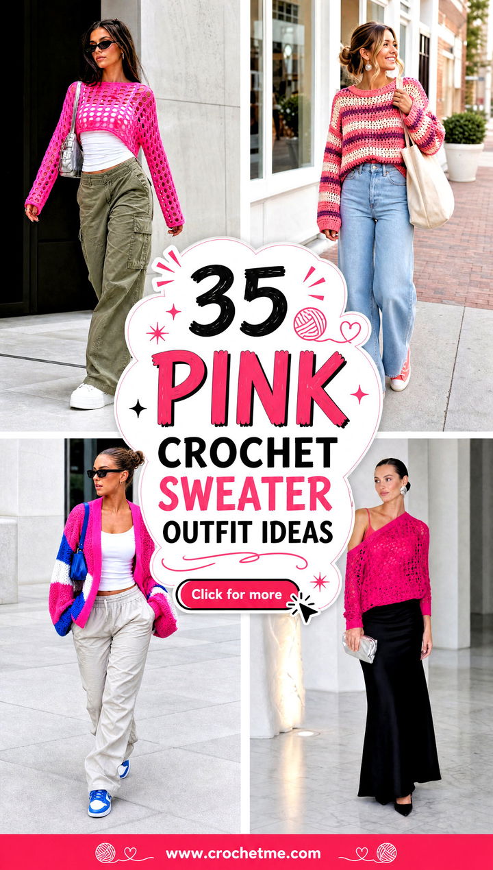 35 pink crochet sweater outfit ideas - 35 pink crochet sweater outfit ideas