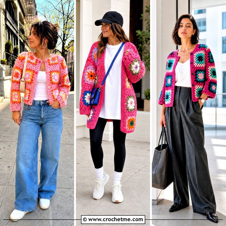35 Pink Granny Square Cardigan Outfit Ideas to Try Now