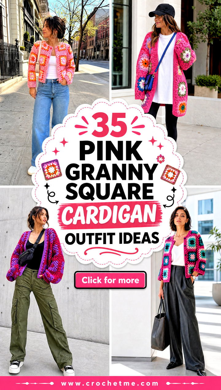 35 pink granny square cardigan outfit ideas - 35 pink granny square cardigan outfit ideas