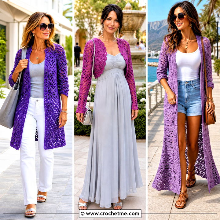 35 Purple Crochet Cardigan Outfit Ideas for Cozy Layered Looks