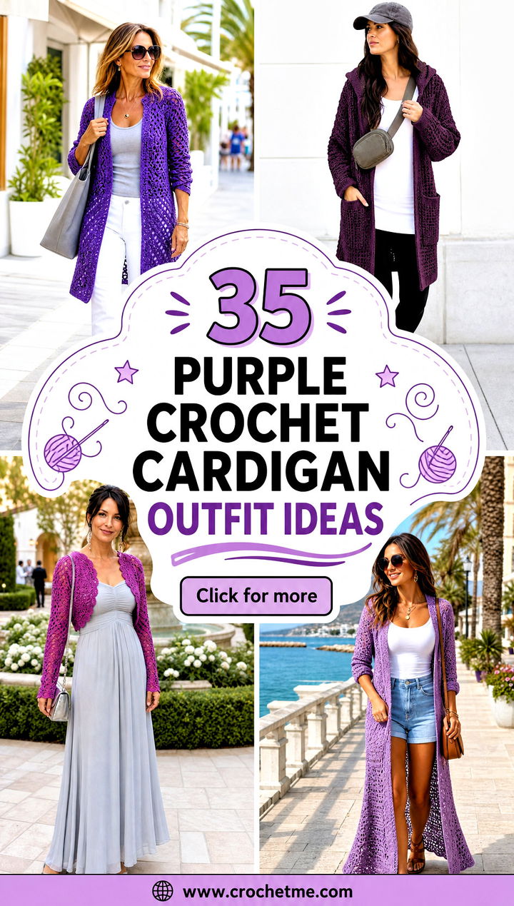 35 purple crochet cardigan outfit ideas - 35 purple crochet cardigan outfit ideas