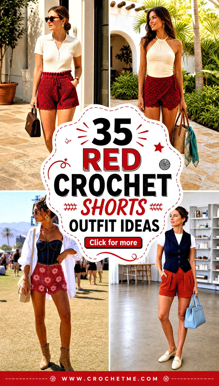 35 red crochet shorts outfit ideas - 35 red crochet shorts outfit ideas