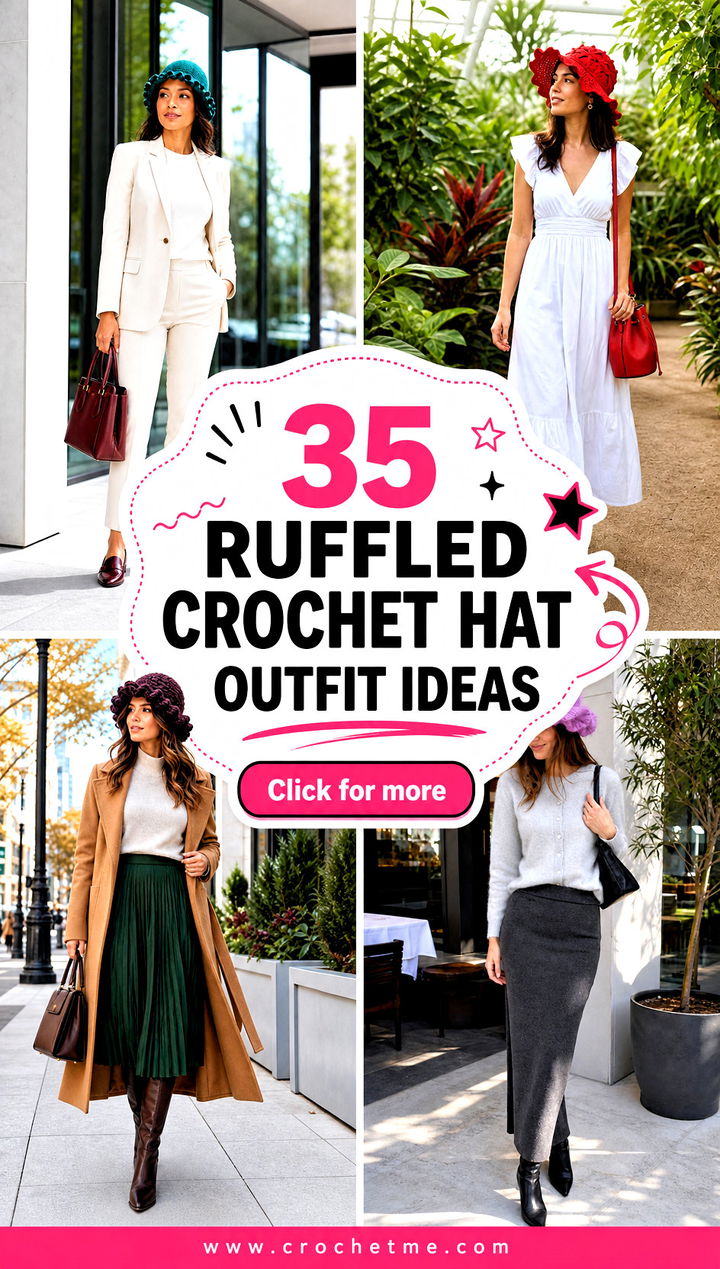 35 ruffled crochet hat outfit ideas - 35 ruffled crochet hat outfit ideas
