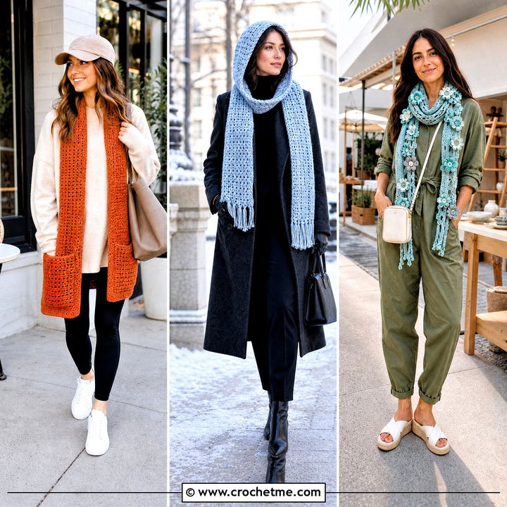 35 Simple Crochet Scarf Outfit Ideas for Cozy Layered Looks