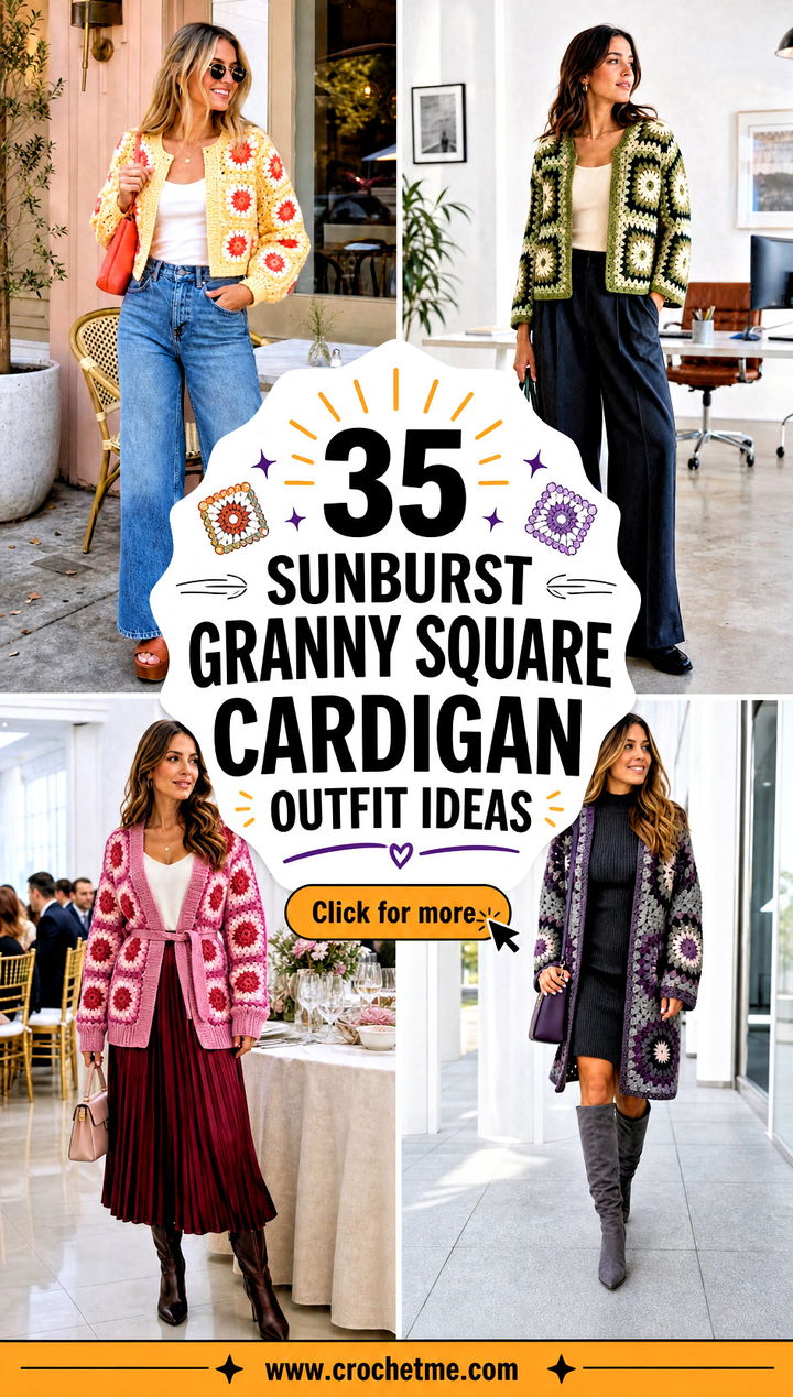 35 sunburst granny square cardigan outfit ideas - 35 sunburst granny square cardigan outfit ideas