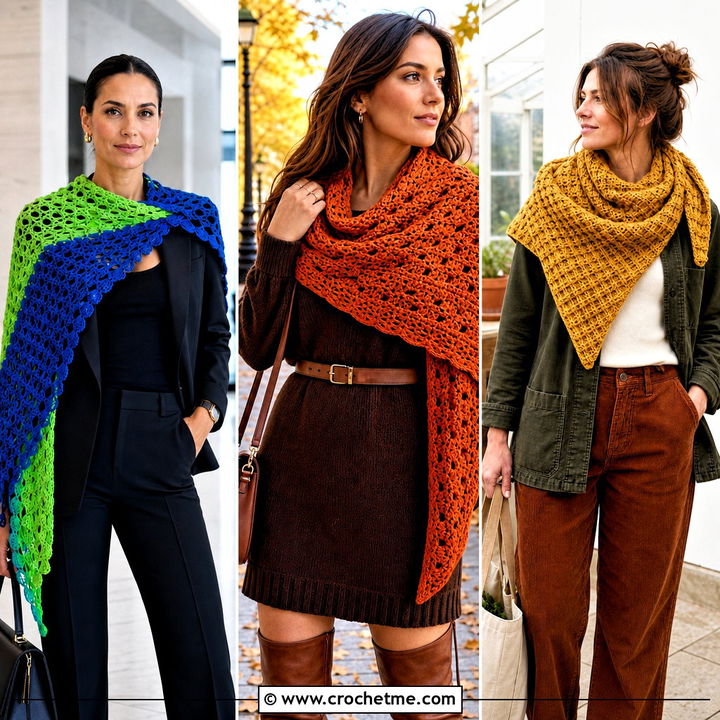 35 Triangle Crochet Shawl Outfit Ideas for Elegant Layering