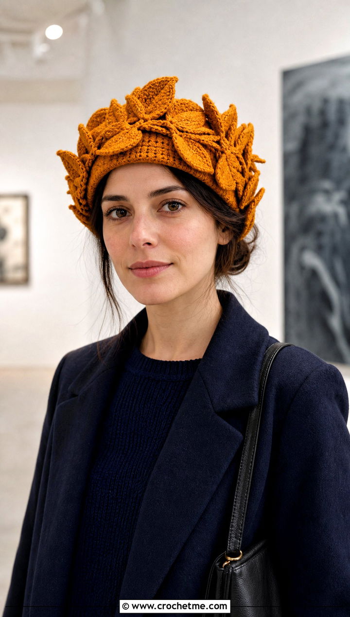 D Leaf Crown Hat With Knit Dress - 25 Crochet Leaf Hat outfit ideas