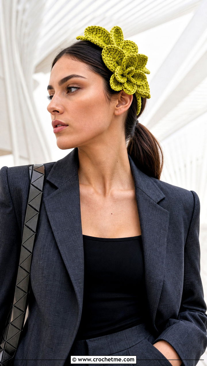 D Petal Crochet Flower Crown Headband With Pantsuit - 25 crochet flower crown headband outfit ideas