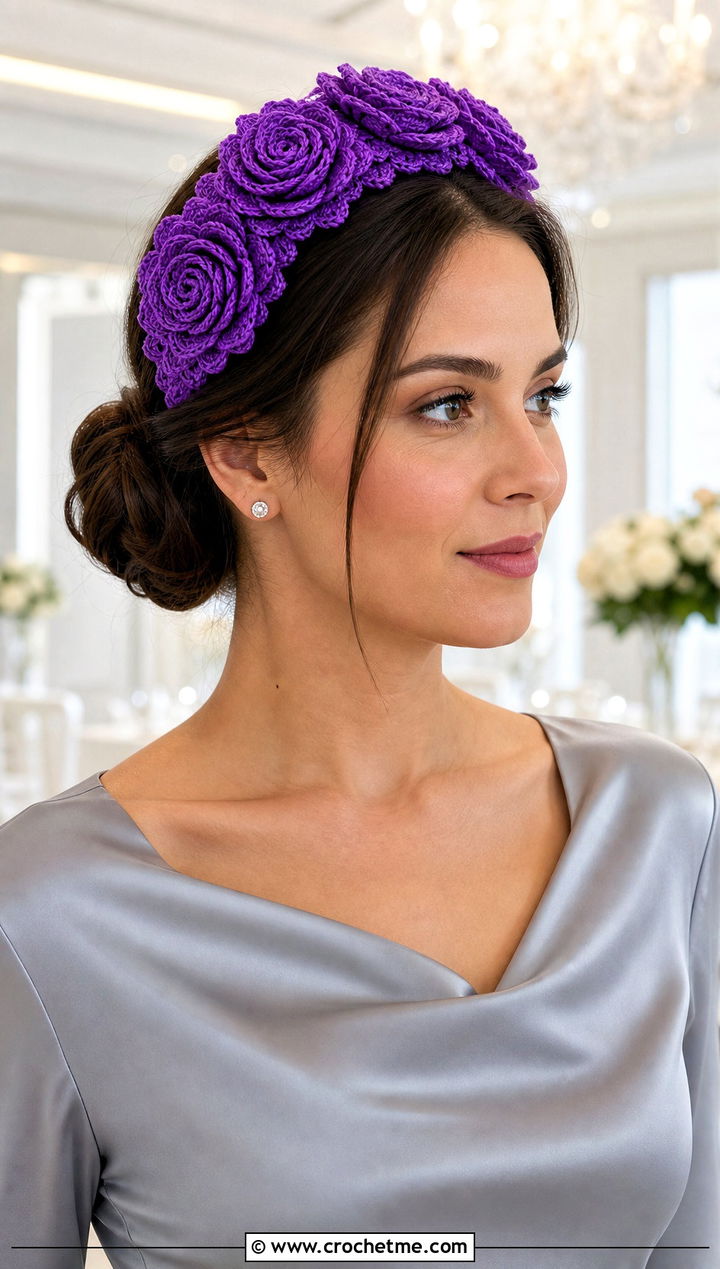 D Rosette Padded Headband With Satin Dress - 30 crochet headband with flower outfit ideas