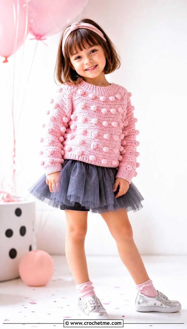 T Bobble Crochet Sweater With Tulle Skirt - 15 5T Crochet Sweater outfit ideas