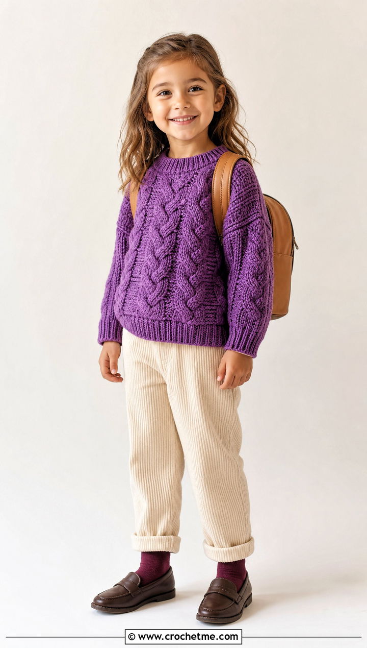 T Cable Crochet Sweater With Corduroy Pants - 15 5T Crochet Sweater outfit ideas
