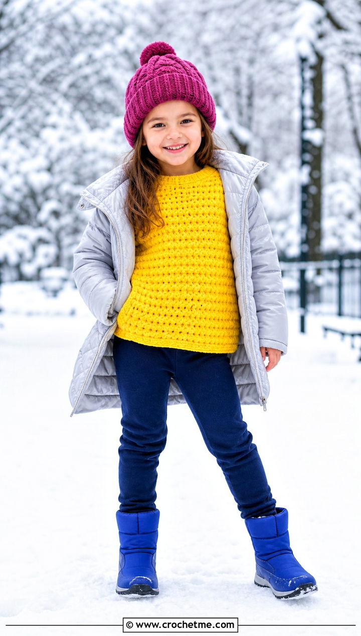 T Chunky Crochet Sweater With Quilted Coat - 15 crochet 5t sweater outfit ideas