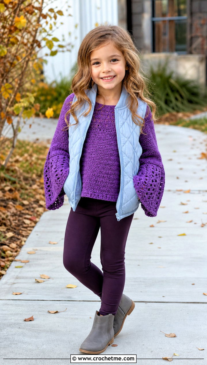 T Crochet Bell Sleeve Sweater With Leggings - 15 crochet 5t sweater outfit ideas