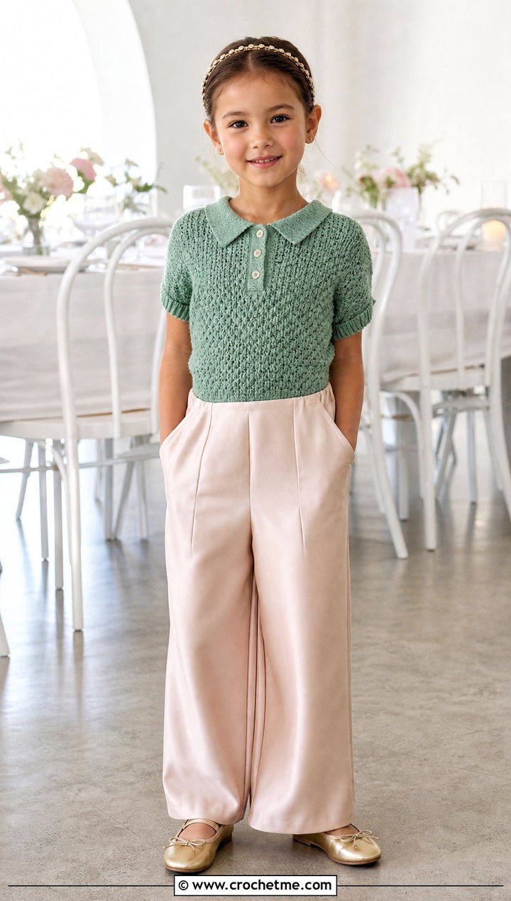 T Crochet Polo Sweater With Satin Look Pants - 15 crochet 5t sweater outfit ideas