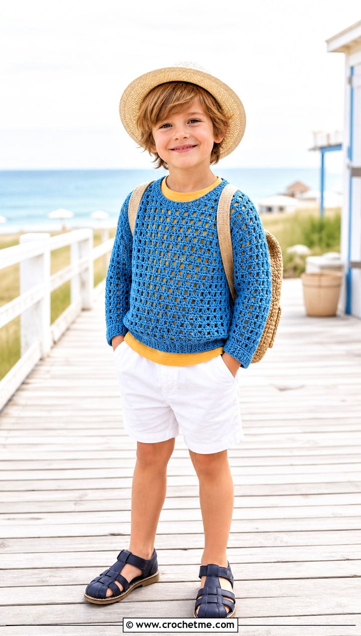 T Openwork Crochet Sweater With Shorts - 15 crochet 5t sweater outfit ideas