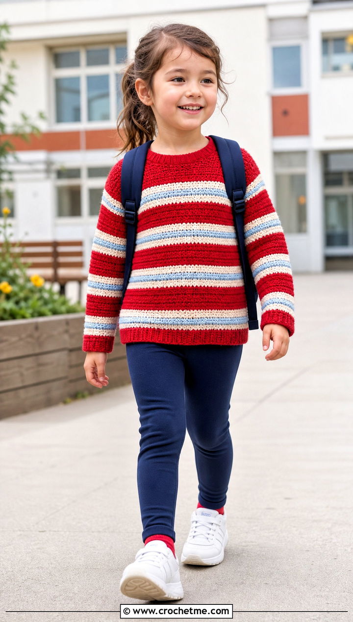 T Striped Crochet Pullover With Leggings - 15 5T Crochet Sweater outfit ideas