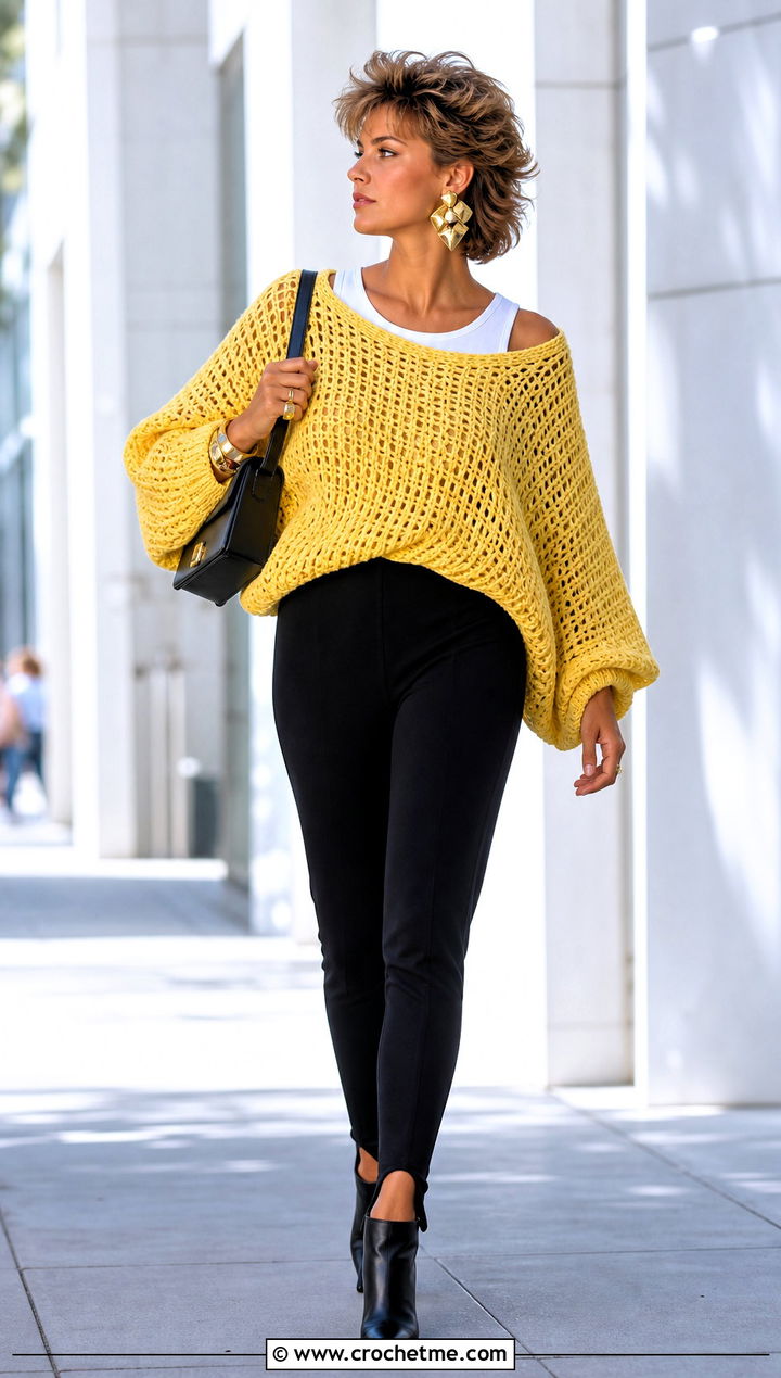 s Crochet Batwing Sweater With Stirrup Pants - 25 Crochet 80S Clothes and outfit ideas