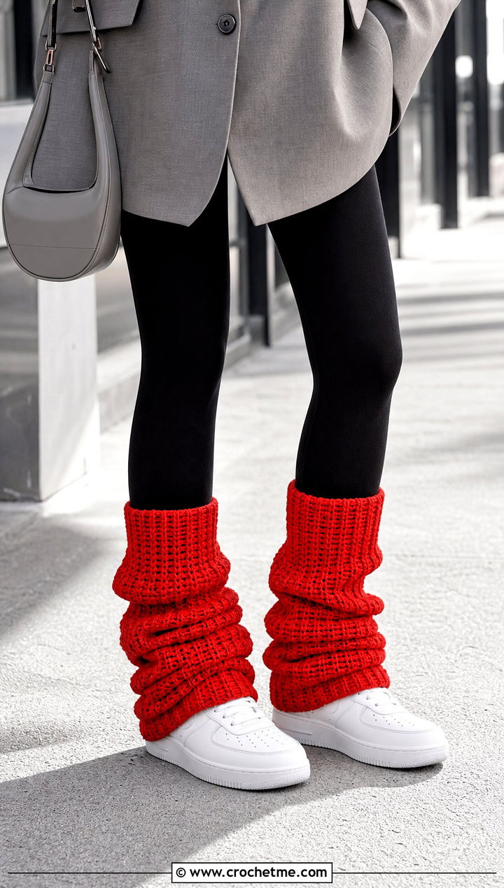 s Crochet Leg Warmers With An Oversized Blazer - 25 Crochet 80S Clothes and outfit ideas