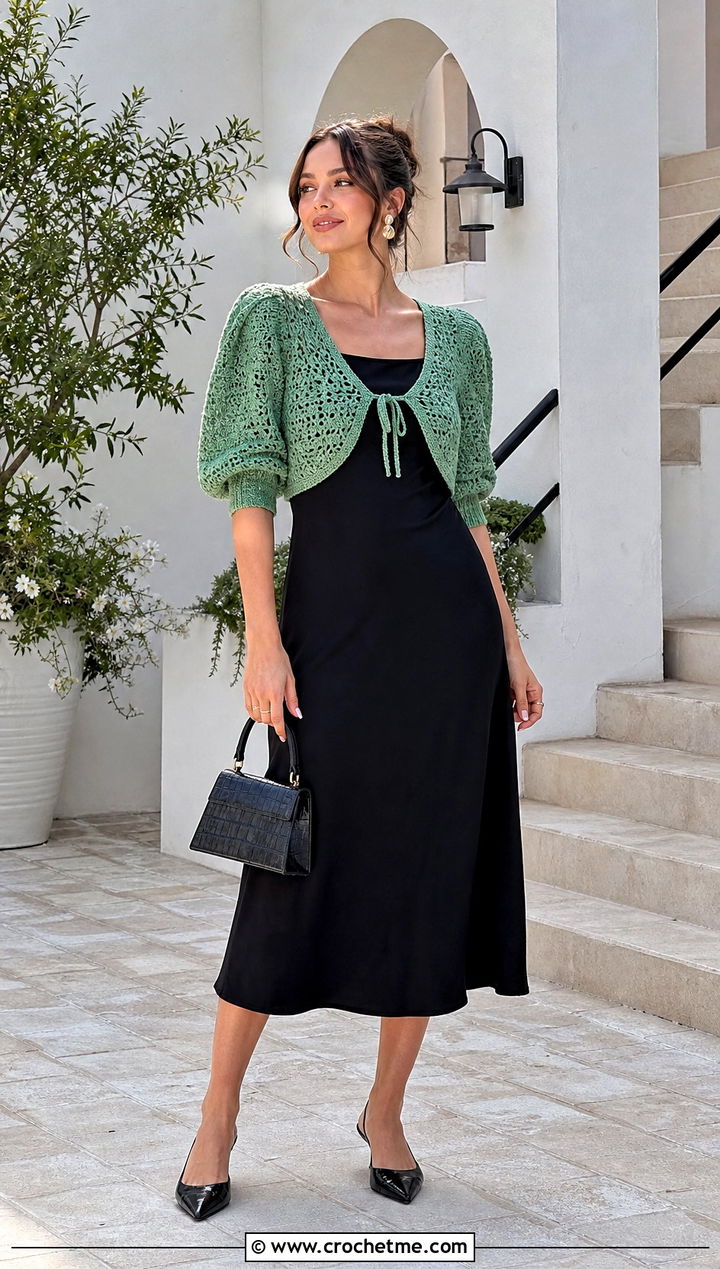 s Crochet Shrug With Square Neck Dress - 25 Crochet 80S Clothes and outfit ideas
