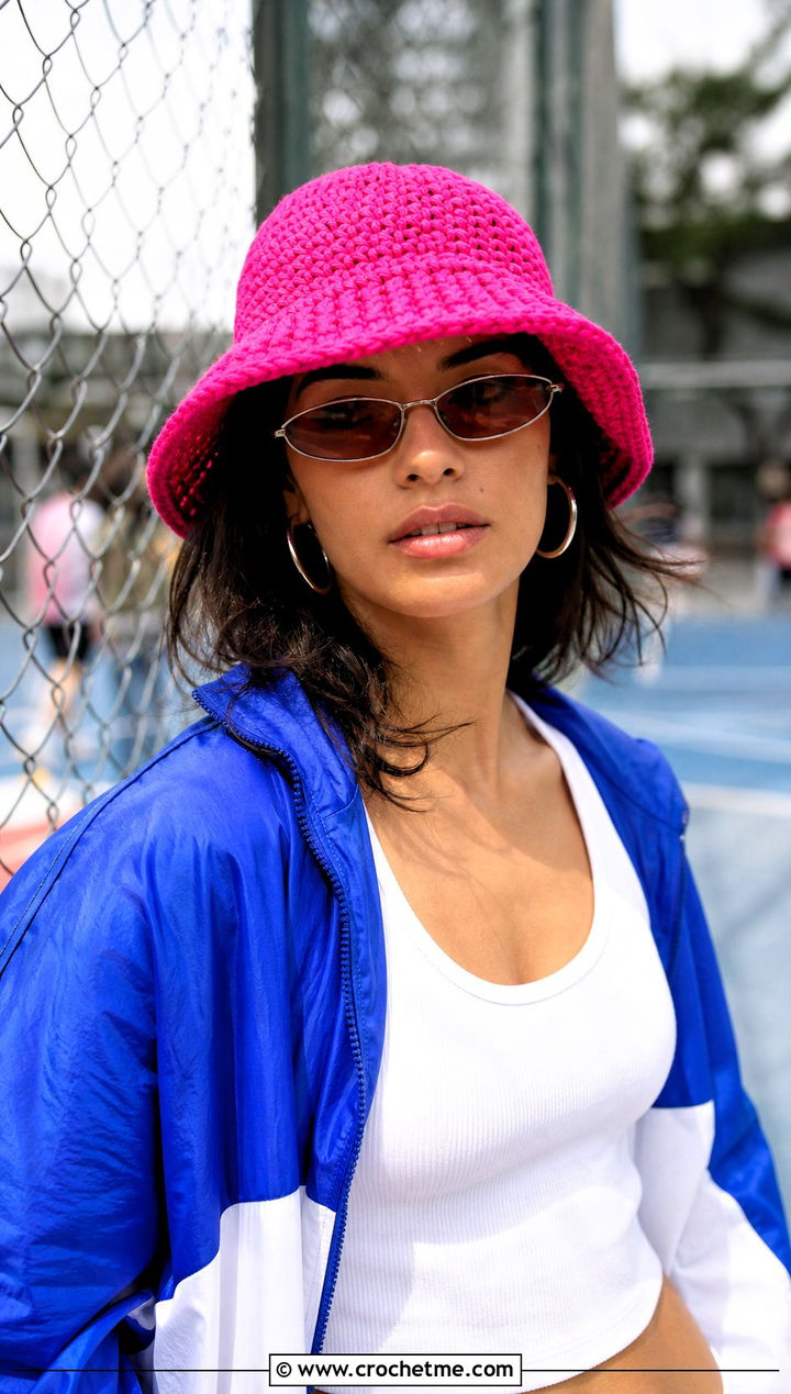 s Crochet Bucket Hat With Windbreaker And Track Pants - 25 Crochet 90S Outfit ideas