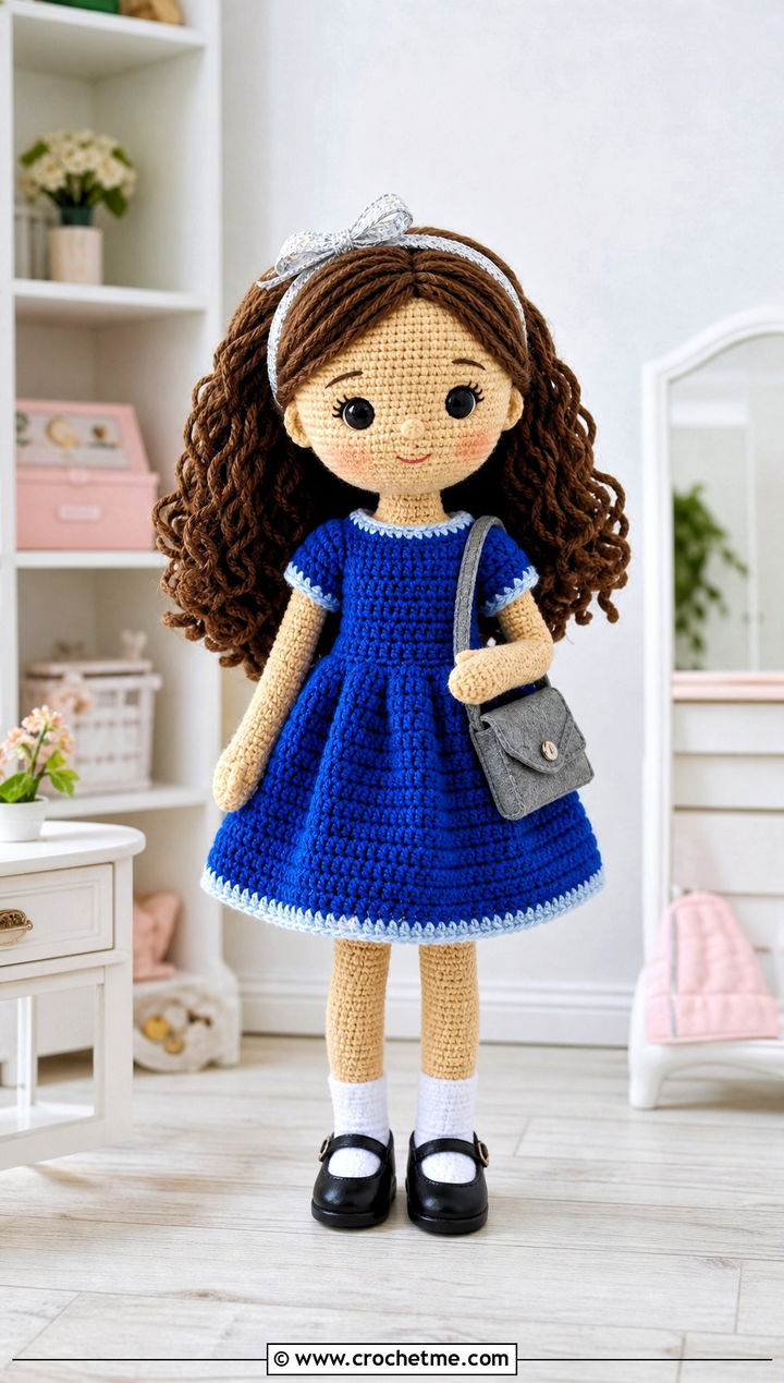 A Line Crochet Doll Dress With Mary Jane Shoes - 25 amigurumi crochet doll dress outfit ideas