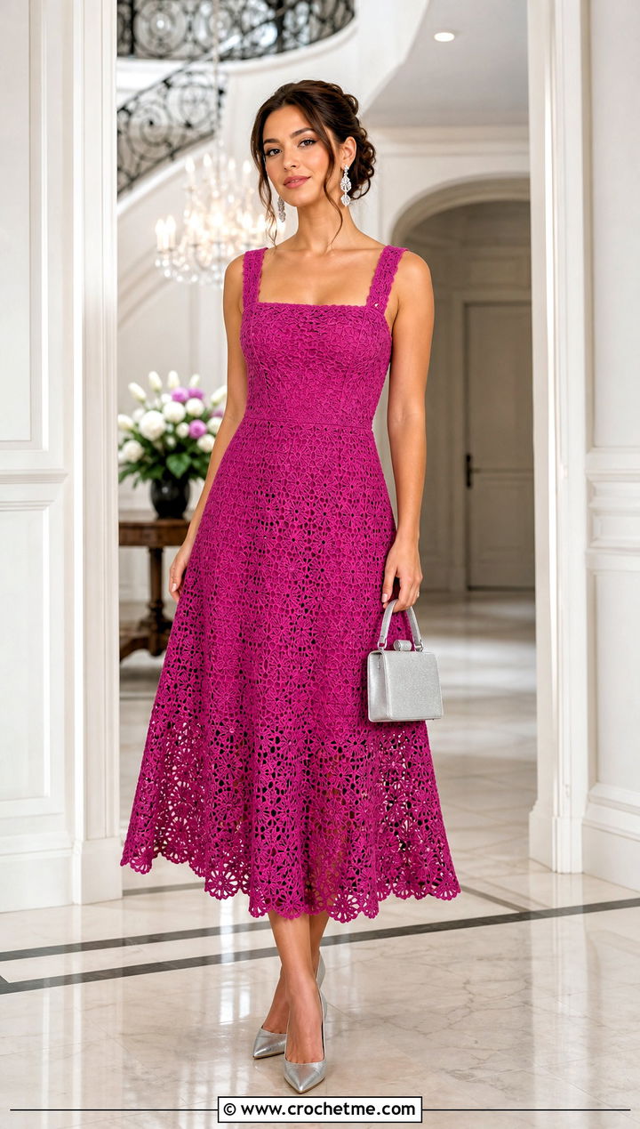 A Line Crochet Prom Dress With Classic Pumps - 30 Prom Crochet Dress outfit ideas