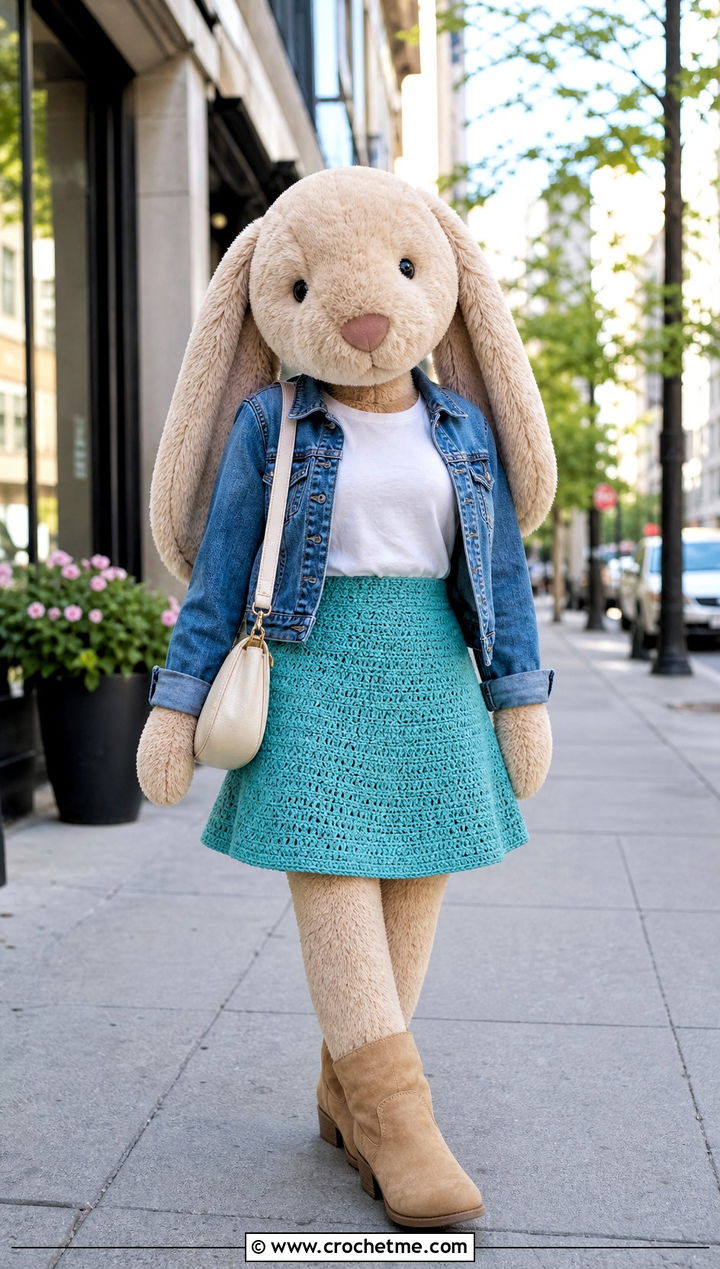 A Line Crochet Skirt With Denim Jacket - 35 crochet jellycat clothes and outfit ideas