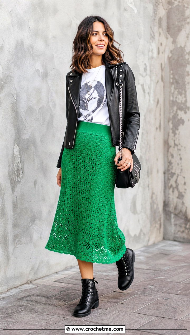 A Line Midi Crochet Skirt With Graphic T Shirt - 30 midi crochet skirt outfit ideas