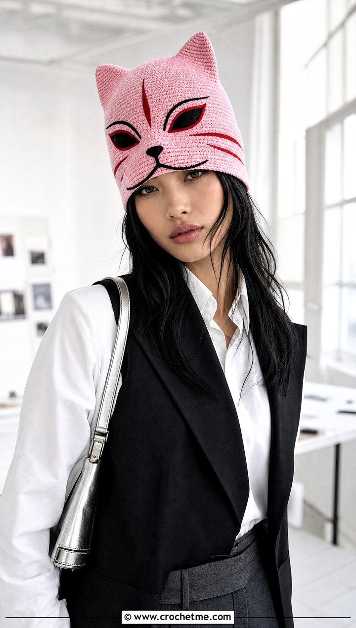 ANBU Mask Hat With Tailored Vest - 25 naruto crochet hat outfit ideas