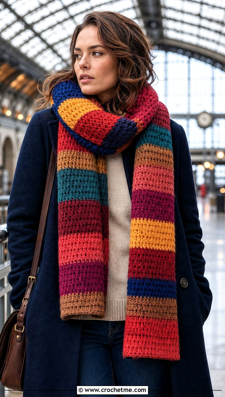 Acheson Hero Tom Baker Scarf With Long Wool Coat - 15 crochet tom baker scarf outfit ideas