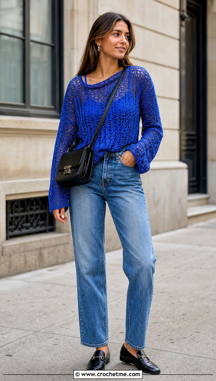 Adelaide Lace Crochet Sweater With Straight Leg Jeans - 15 adelaide lace crochet sweater outfit ideas