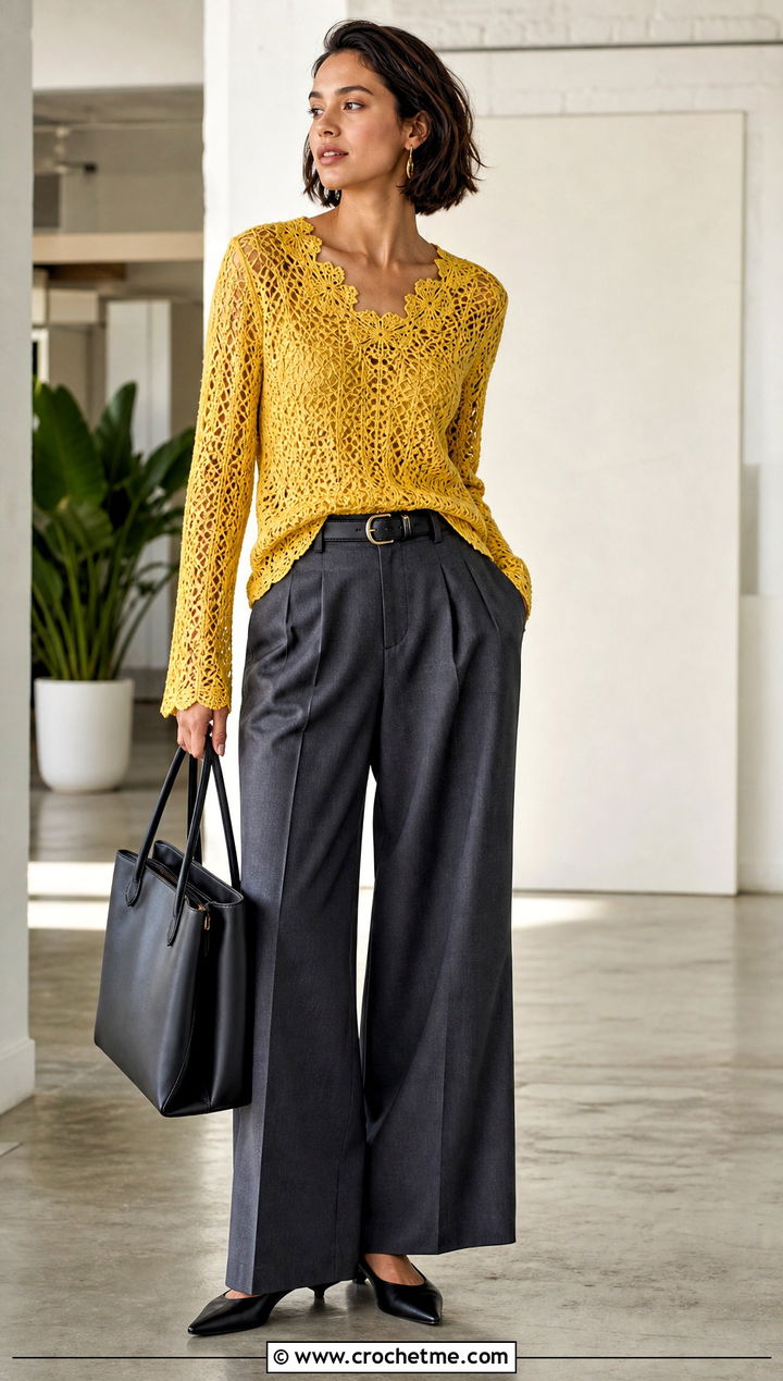 Adelaide Lace Crochet Sweater With Wide Leg Trousers - 15 adelaide lace crochet sweater outfit ideas