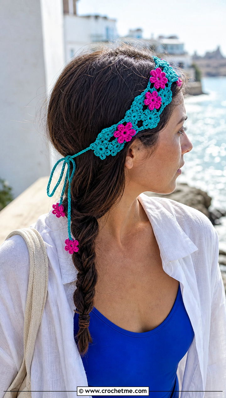 Adjustable Crochet Flower Crown Headband With Beach Outfit - 25 crochet flower crown headband outfit ideas