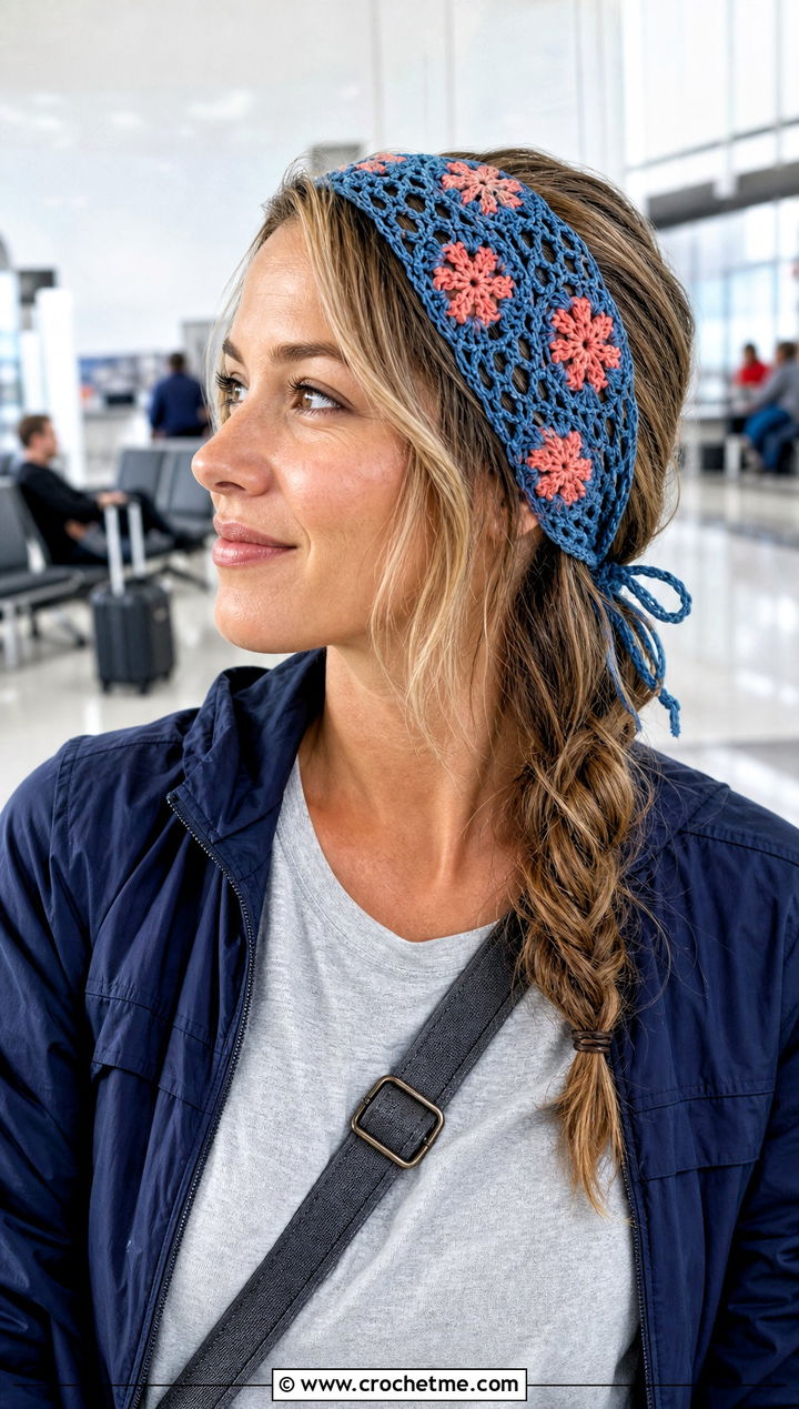 Adjustable Daisy Crochet Headband With Airport Outfit - 25 Crochet Daisy Headband outfit ideas