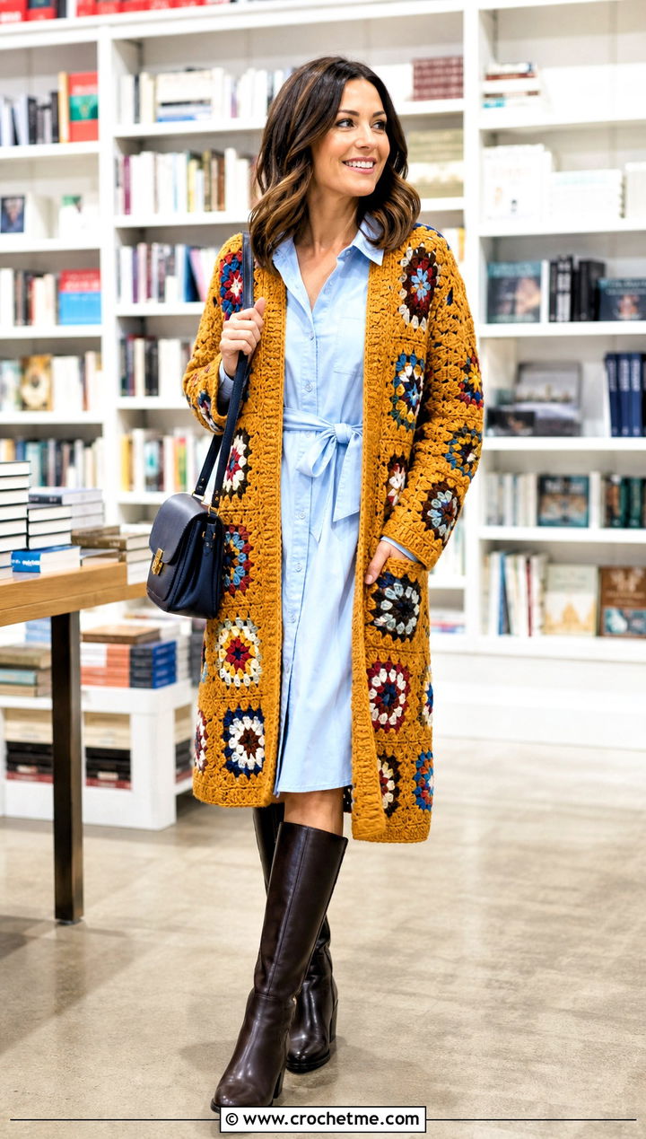 Afghan Crochet Coat With Shirt Dress - 30 women crochet coat outfit ideas