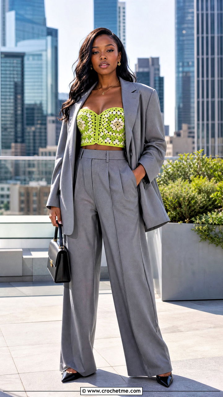 African Flower Corset Top With Oversized Suit - 35 african flower crochet top outfit ideas