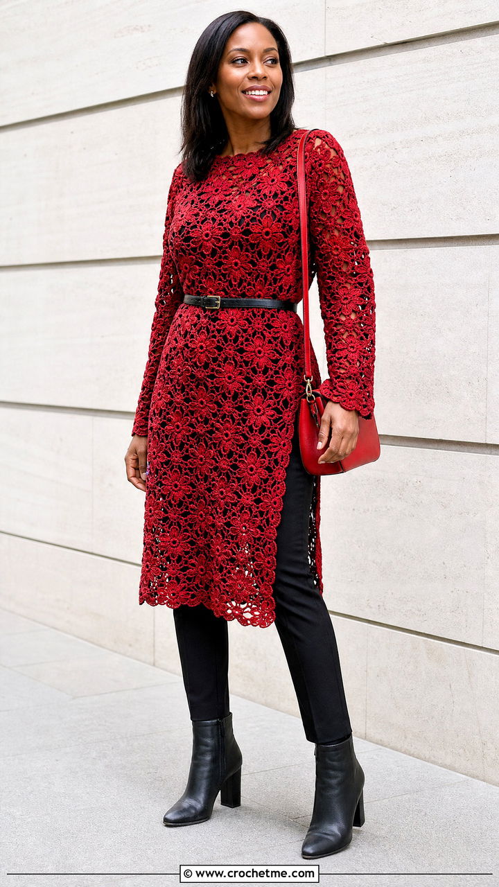 African Flower Tunic Top With Slim Leg Pants - 35 african flower crochet top outfit ideas