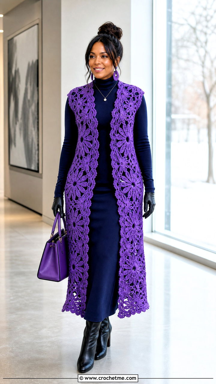 African Flower Tunic Vest Top With Turtleneck And Maxi Skirt - 35 african flower crochet top outfit ideas