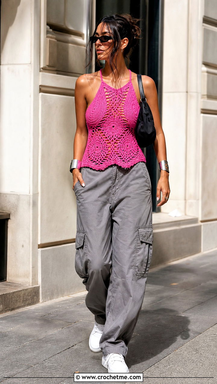 Agatha Crochet Top With Cargo Pants And Sneakers - 15 Agatha Crochet Top outfit ideas