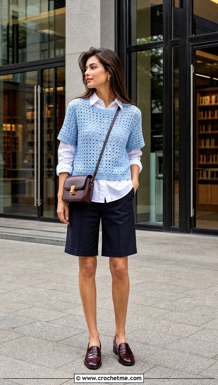 Agatha Crochet Top With Poplin Shirt And Bermuda Shorts - 15 Agatha Crochet Top outfit ideas