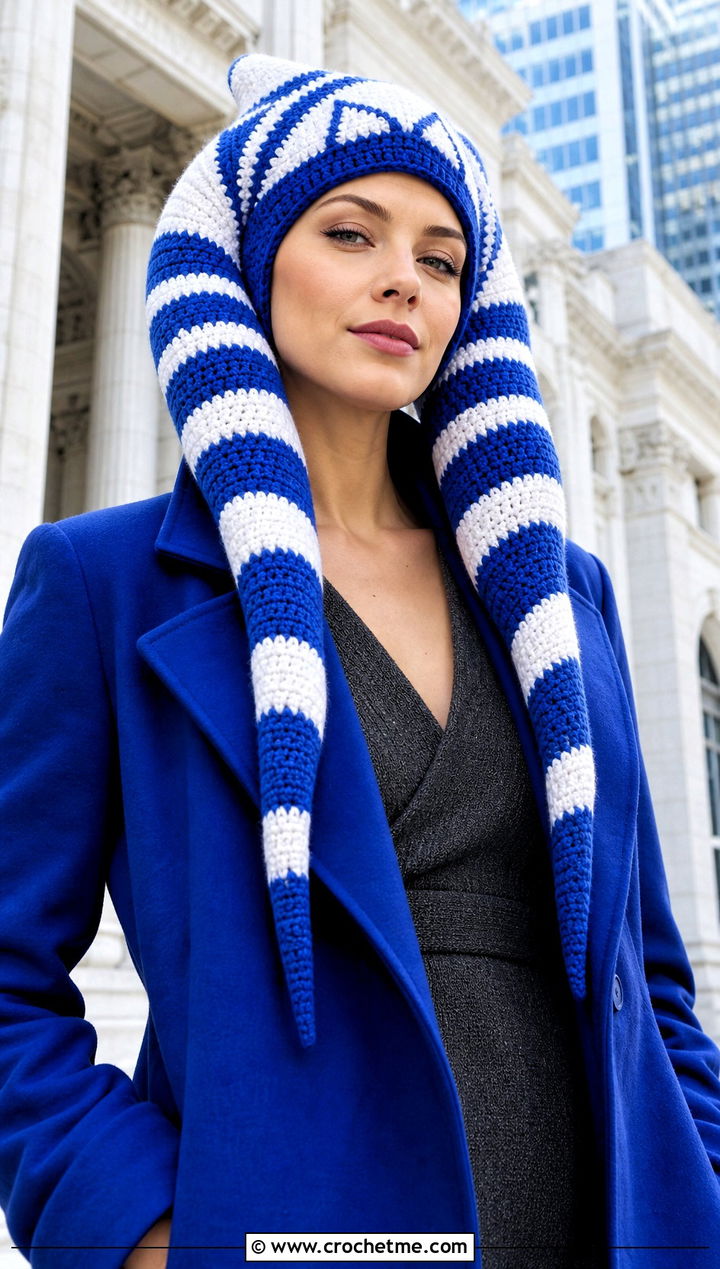 Ahsoka Lekku Crochet Hat With Cobalt Coat - 30 crochet star wars hat outfit ideas