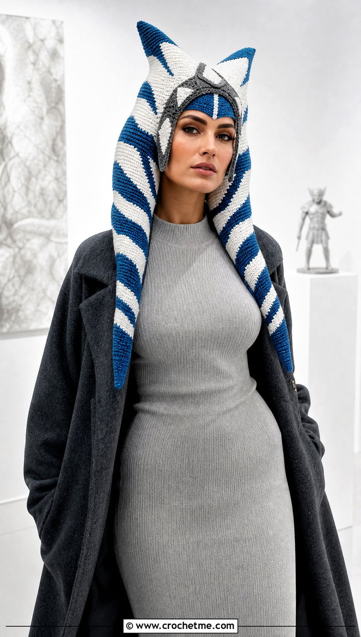 Ahsoka Tano Lekku Hat With Minimal Knit Dress - 15 Star Wars Crochet Hat outfit ideas