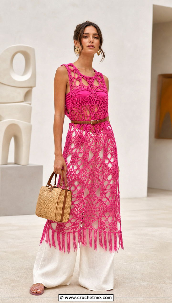 Alanui Cutout Crochet Dress With Linen Pants - 15 Alanui Crochet Dress outfit ideas
